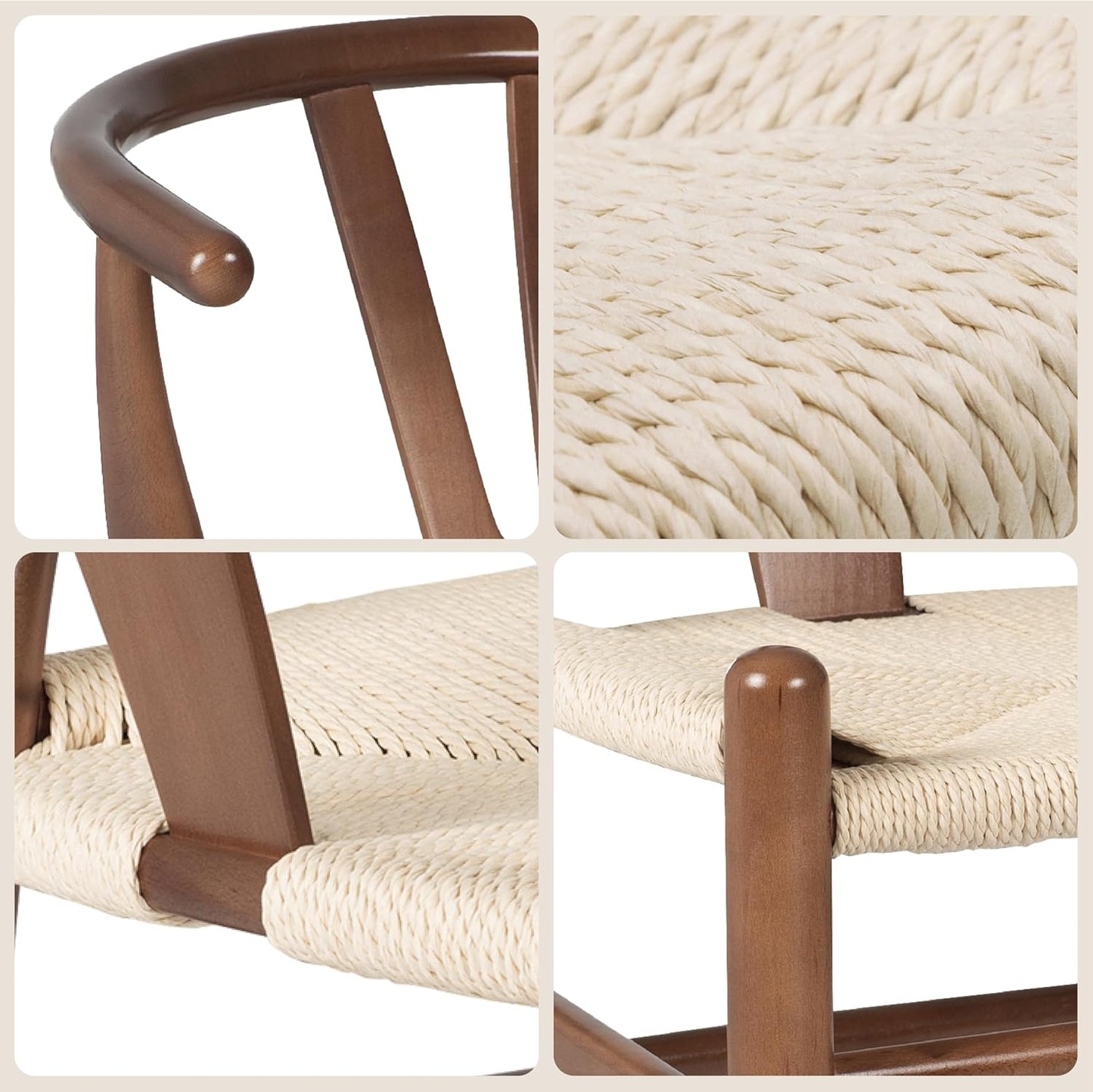 POLY & BARK Weave Dining Chairs – Mid-Century Modern Wishbone Dining Chairs with Arms, Solid Wood Frame, Indoor Use – Walnut– Set of 2 - Ideal for Dining Room, Kitchen or Stylish Accent Setting