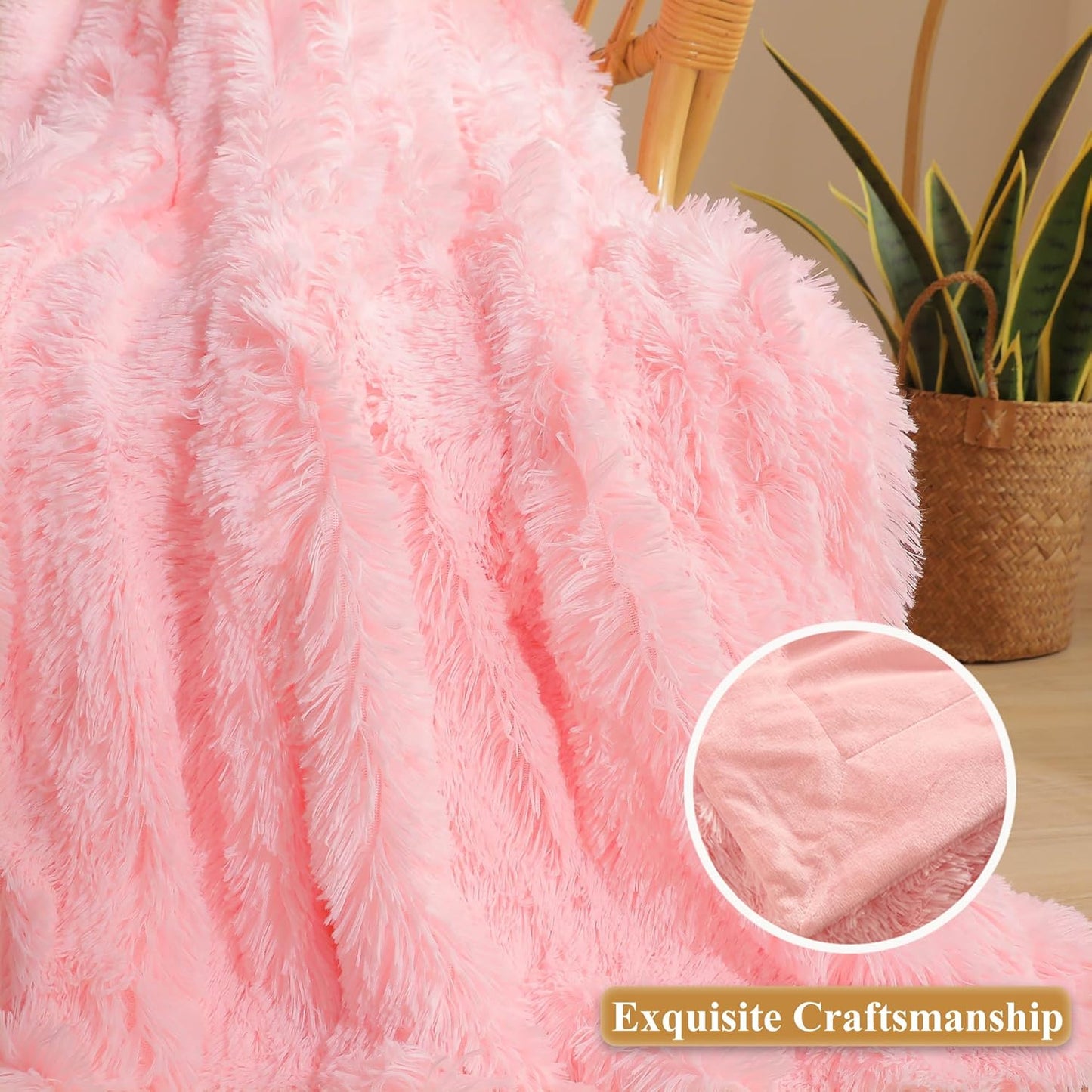 XeGe Luxury Faux Fur Blanket, Pink Soft Big Fluffy Throw, Shaggy Plush Decorative Cute Girls Furry Bed Throw, Fuzzy Blanket for Couch Bedroom Living Room, Pink, 60x90