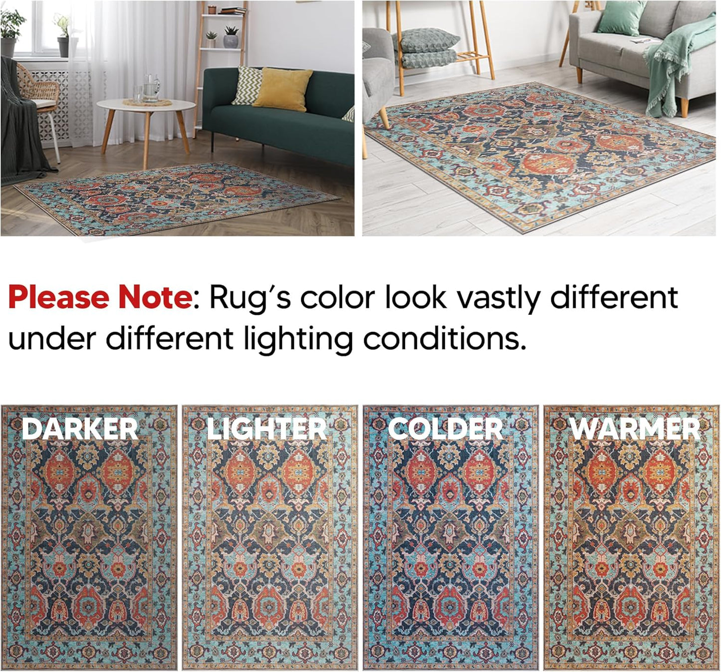 Keen Home Design 2x12 Rug - Machine Washable Runner Rug with Non-Slip Backing, Ideal for Hallway, Entryway, Kitchen, Laundry Room - Vintage, Easy Clean, Durable, Low Pile - (2'6" x 12')