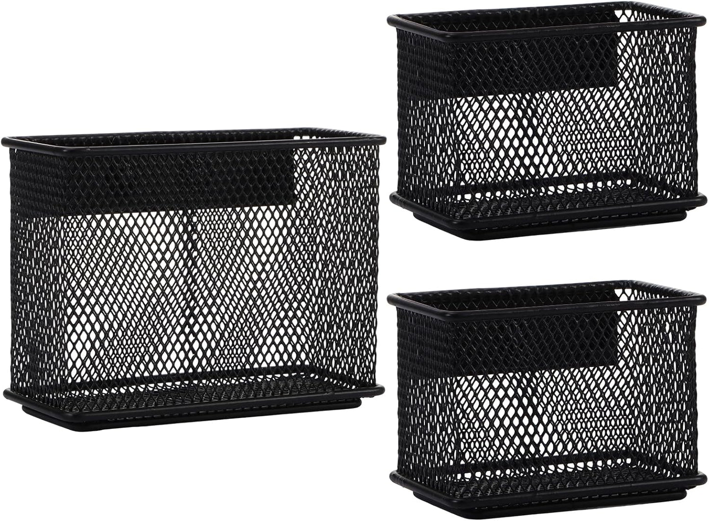 Black Magnetic Basket, Magnetic Organizer Holder Refrigerator Basket, Magnetic Baskets Heavy Duty, Magnetic Holder for Refrigerator Locker Whiteboard Office,Medium x1&Small x2 Set of 3