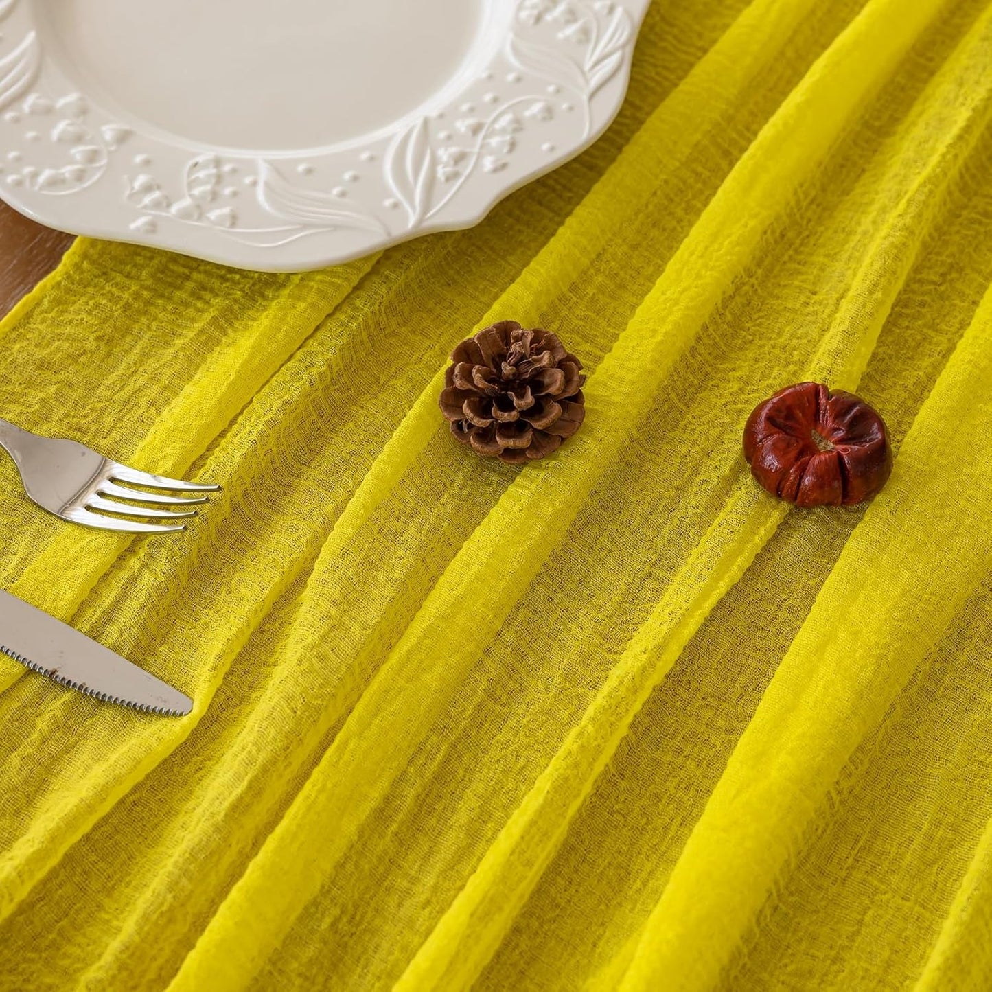 6pcs Yellow Gauze Rustic Cheesecloth Table Runner 120 Inch 10 FT for Wedding Baby Shower Bridal Shower Birthday Engagement Garden Outdoor Party Long Sheer Boho Decorations