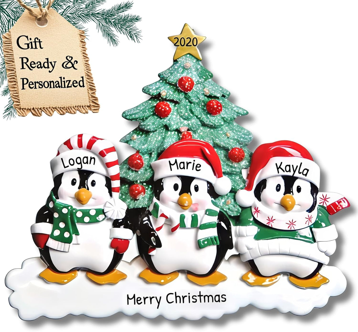 3D Scarves Penguins Family of 3 Christmas Ornament 2025 Personalized Family Christmas Ornaments 2025 | Winter Snow Personalized Tree Ornaments Customizable Gifts Santa Hat Penguin of Three Ornament