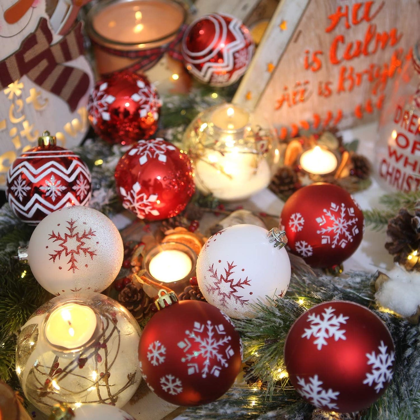 Sea Team 80mm/3.15" Set of Colorful Painted Sparkling Ornaments and Hanging Balls for Christmas Tree - 16 Pieces