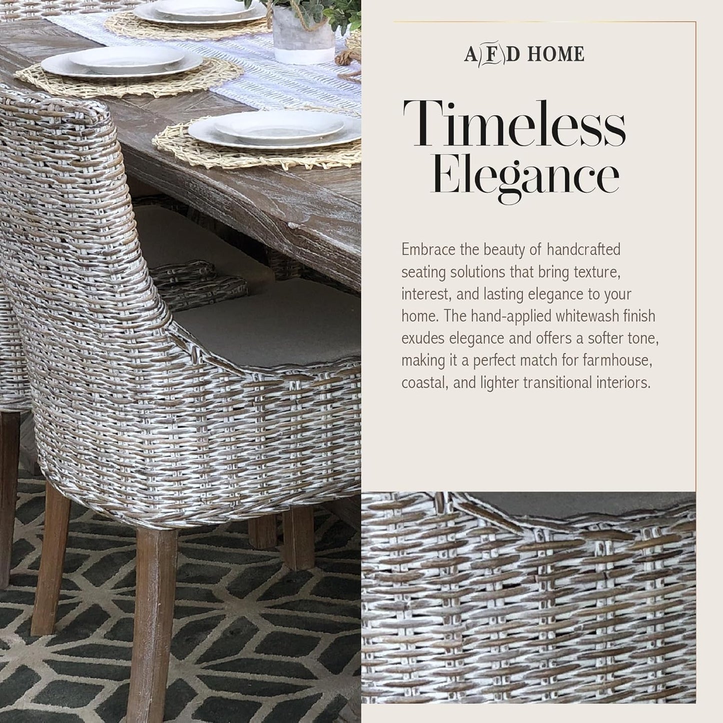 Alfresco Kuba-Weave Wicker Dining Chair, Patio Seating, Savannah Wash, 21.5 Inches x 24 Inches x 36 Inches