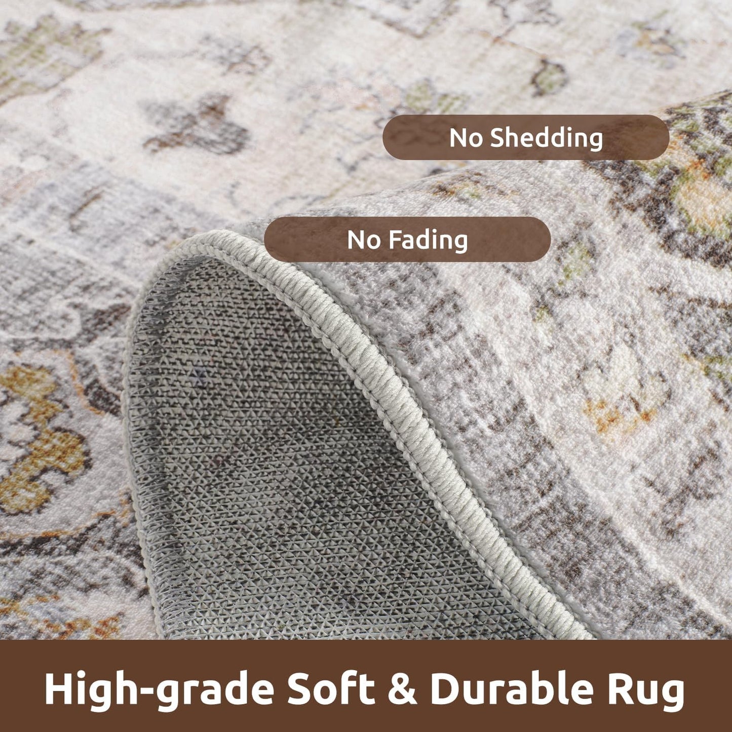 AMOAMI-Area Rug 5X7 Rugs for Living Room-Vintage Soft Grey Rugs for Bedroom-Non Slip Carpet-Machine Washable Rug for Dining Room Living Room Bedroom Office Under Table