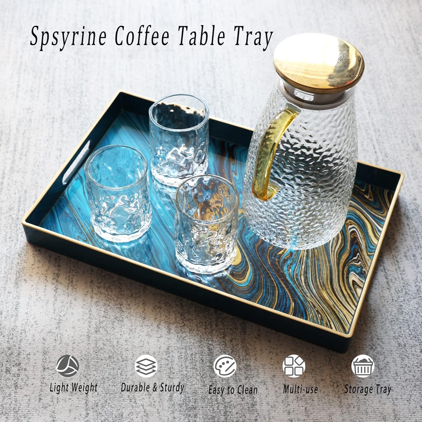 Spsyrine Serving Tray, Marble Decorative Tray Plastic Rectangular Coffee Table Tray for Living Room, Storage, Kitchen, Ottoman, Bathroom Decor. 15.6” X 10.2" LJRE