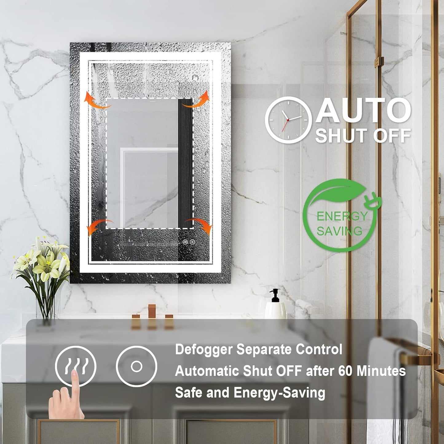 WELLFOR LED Bathroom Vanity Mirror 24 x 36 Inch, Lighted Anti-Fog Dimmable Mirror, IP44 Waterproof Wall Mounted Makeup Mirror, Packed with US Standard Plug and Touch Switch, (Horizontal/Vertical)