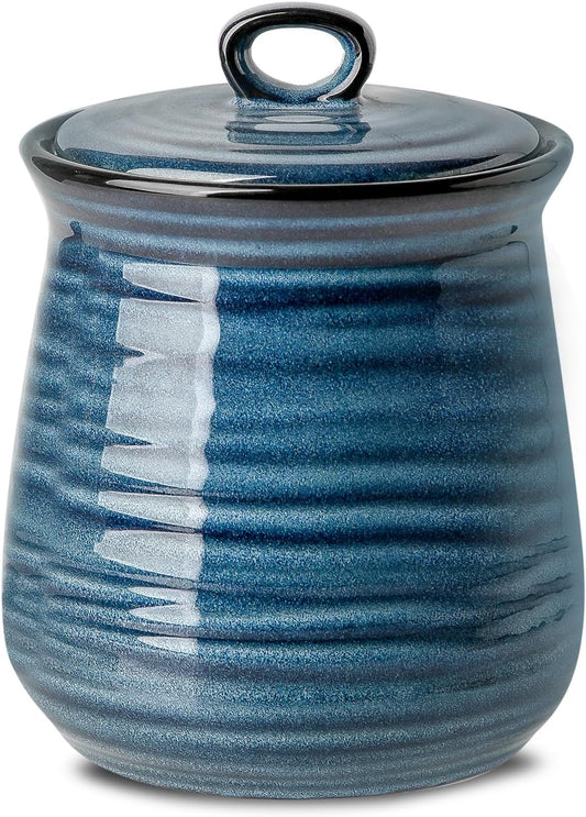Hasense Ceramic Food Storage Jar with Airtight Seal Lid, 35 Ounce Kitchen Canister Container for Cookie, Ground Coffee, Pasta, Cereal, Flour, Sugar, Rice, Seasoning and Pet Treat, Navy