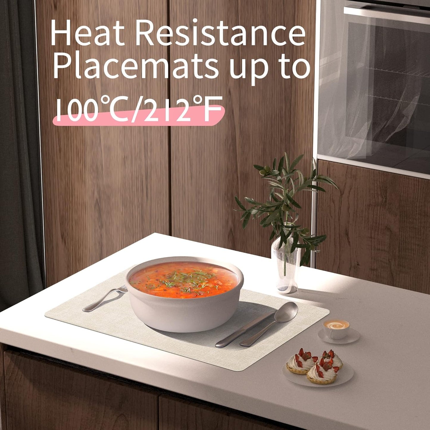 Maxpearl Faux Leather Placemats Set of 6 - Waterproof - Wipe Clean - Heat Resistant - Anti Slip Dining Table Place Mats, Suitable for Indoor & Outdoor Use, 17’’×12’’, Beige