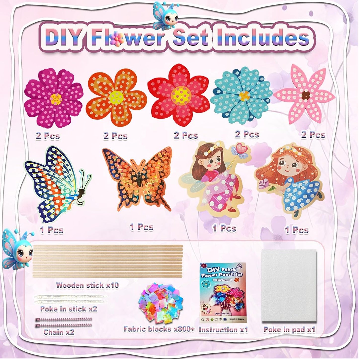 mom&myaboys Flower Bouquet Poke in Kit for Kids - Wooden DIY Craft Set Ages 4-9, No Glue Mess-Free Creative Activity, Fun Arts & Crafts Gift for Girls Boys, Preschool Classroom Birthday Party