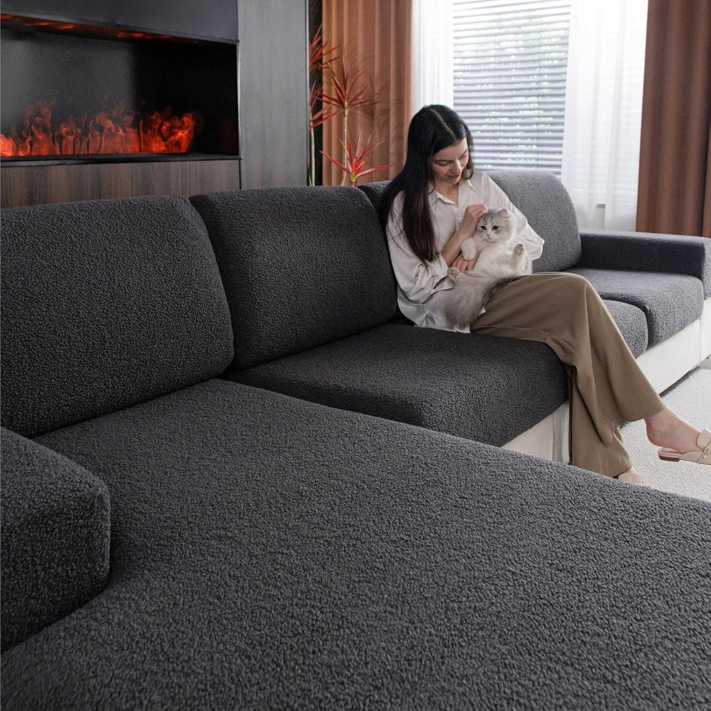 Couch Cushion Covers for Sectional Sofa, Stretch Soft Sofa Slipcovers Washable Wear-Resistant Universal Furniture Protector for Living Room(1 Piece Chair Cover, Dark Gray)