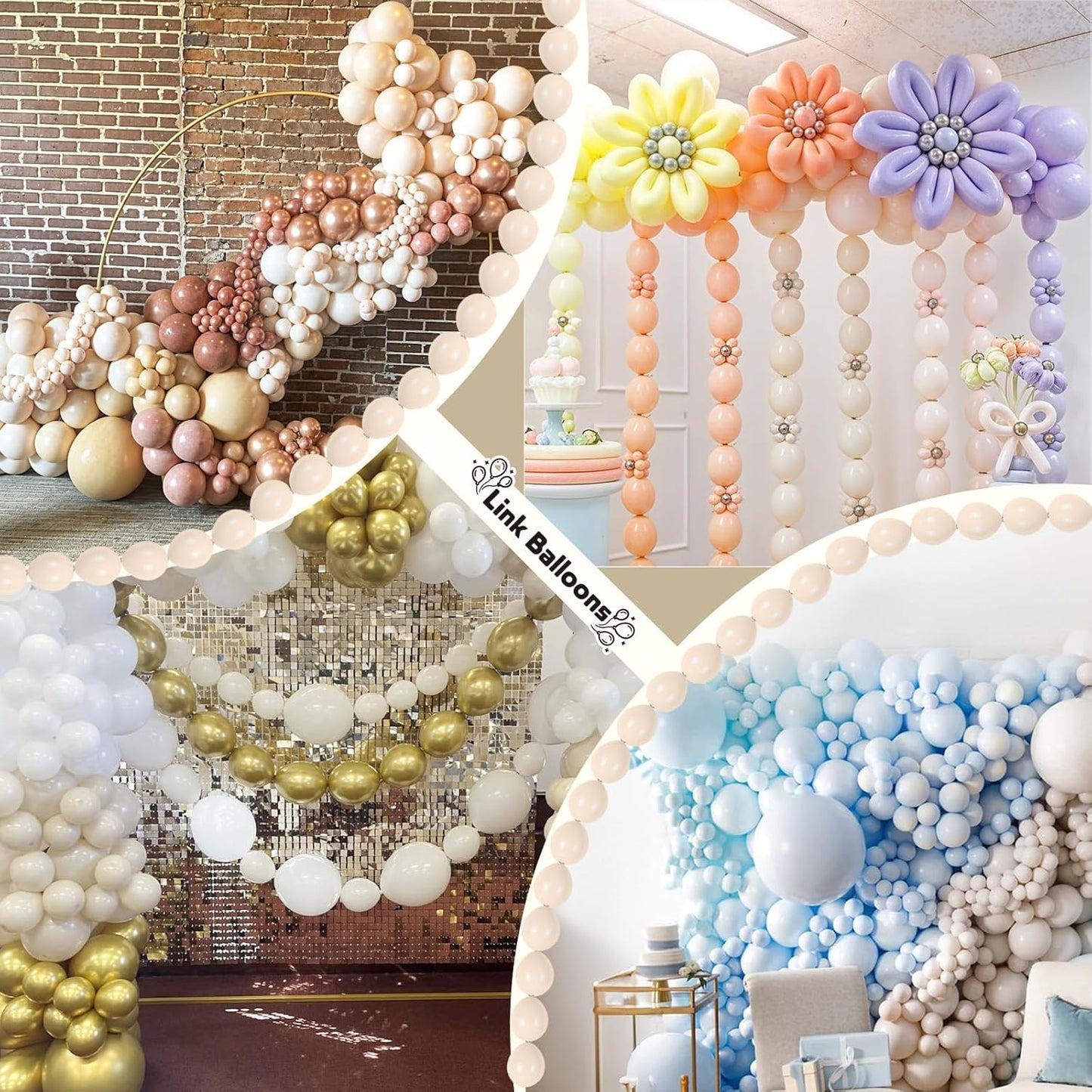 Sand White Quick Link Balloons, 60PCS Linking Balloon for Making Balloon Wall Arch Chains, Cream Beige Linked Balloons for Wedding Birthday Baby Shower Engagement Graduation Party Decorations (10inch)