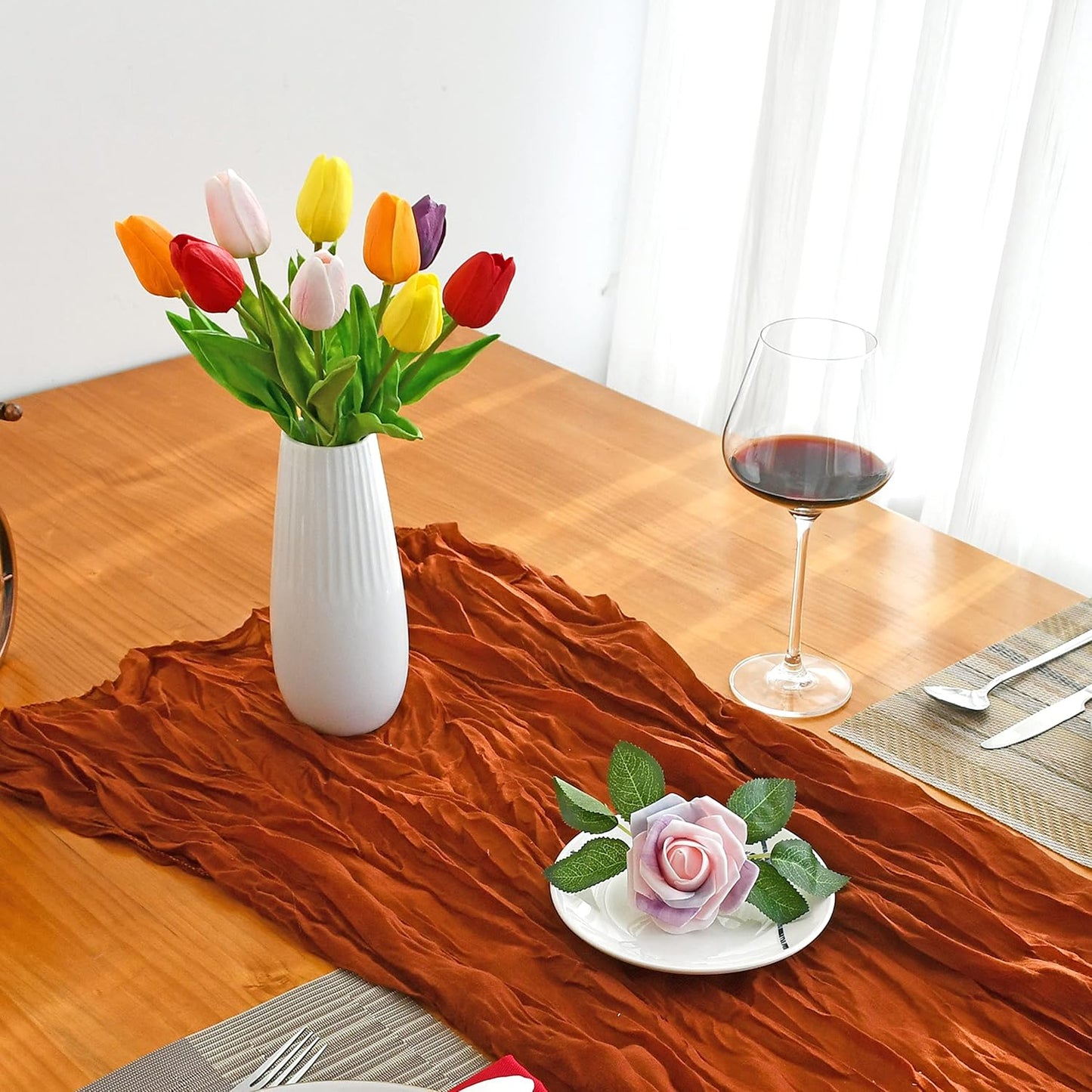 Mandy's Artificial Tulips 20 Stems Multicolor PU Faux Flowers for Wedding Home Decor 13.5 Inch