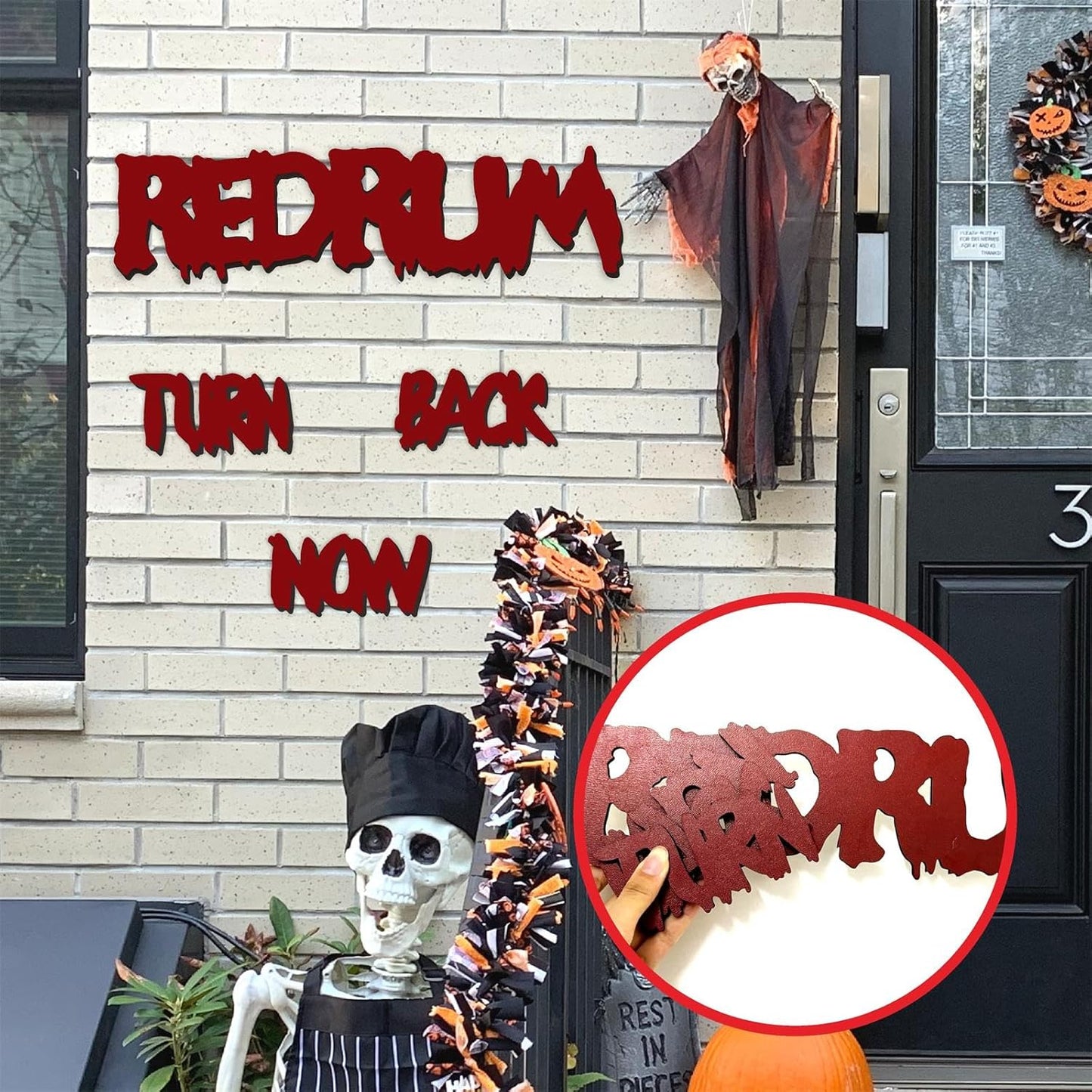 Wooden Halloween Decorations Stickers Bloody Halloween Decals for Mirror Wall Window Peel and Stick Happy Halloween Wall Sticker Redrum Door Sign Outdoor Indoor Decor Holiday Party Supply Photo Props