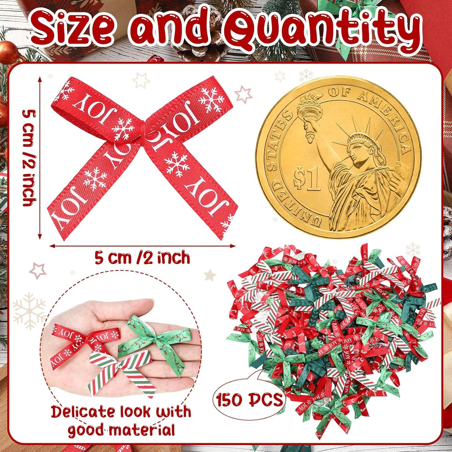 Syhood 150 Pcs Christmas Mini Bow Tiny Twist Tie Bow Handmade Craft Ribbon for DIY Sewing Party Decor (2 Inch,Classic)