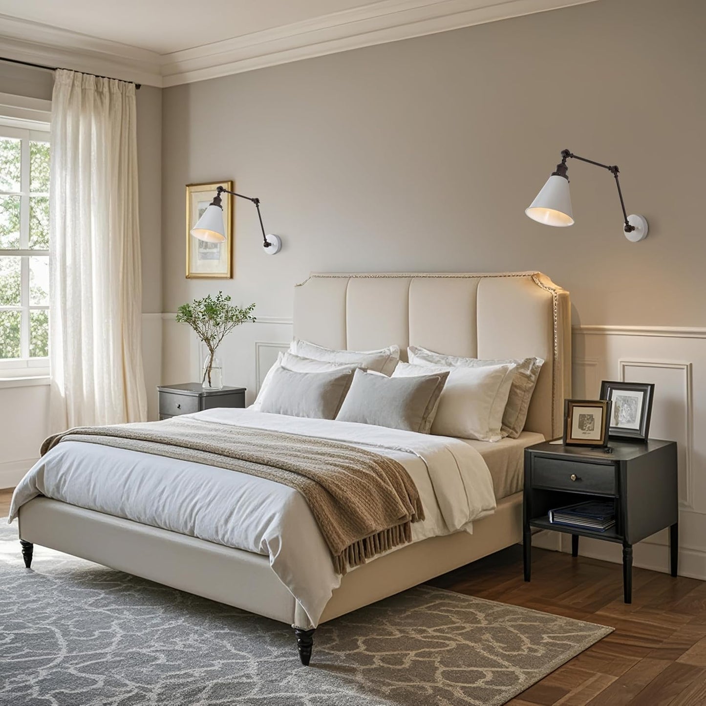 JONATHAN Y JYL7462C-SET2 Rover 7" Classic Industrial Metal Adjustable Arm LED Wall Sconce, White/Oil Rubbed Bronze (Set of 2) for Bedroom, Bathroom, Vanity