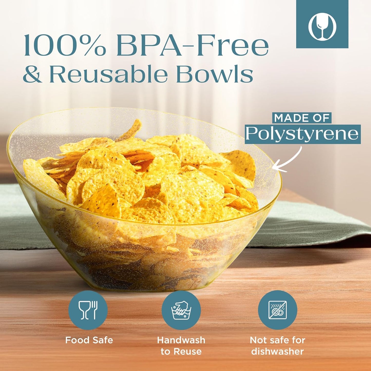 Posh Setting - Gold Plastic Serving Bowls for Party - Angled, Disposable, Chip & Candy Bowls - 54 OZ, 5 Pack