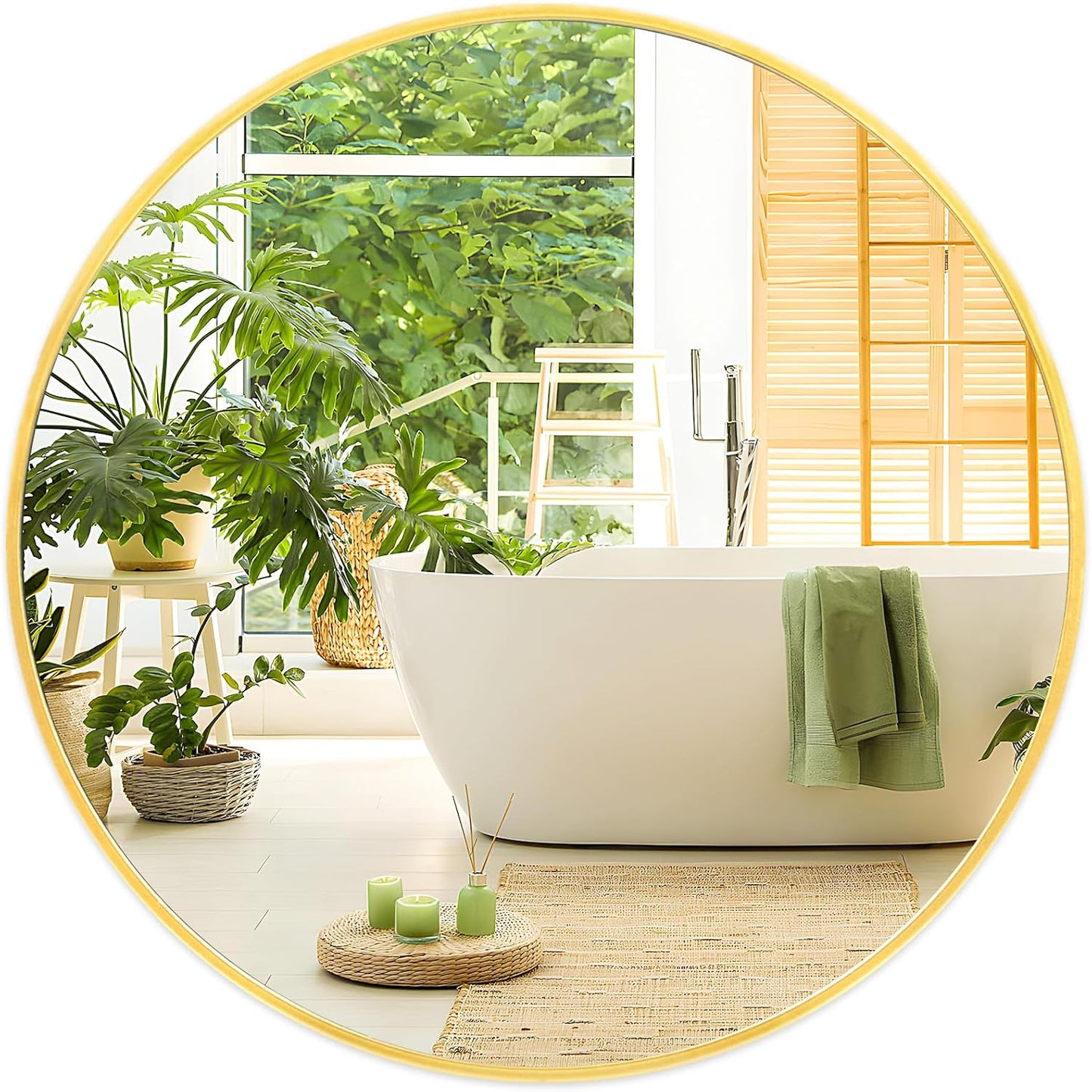 Fabuday Circle Gold Mirror for Wall 32 Inch - Large Bathroom Round Mirror with Matte Metal Frame, Entryway, Living Room, Hallyway, Bedroom Big Circular Mirrors