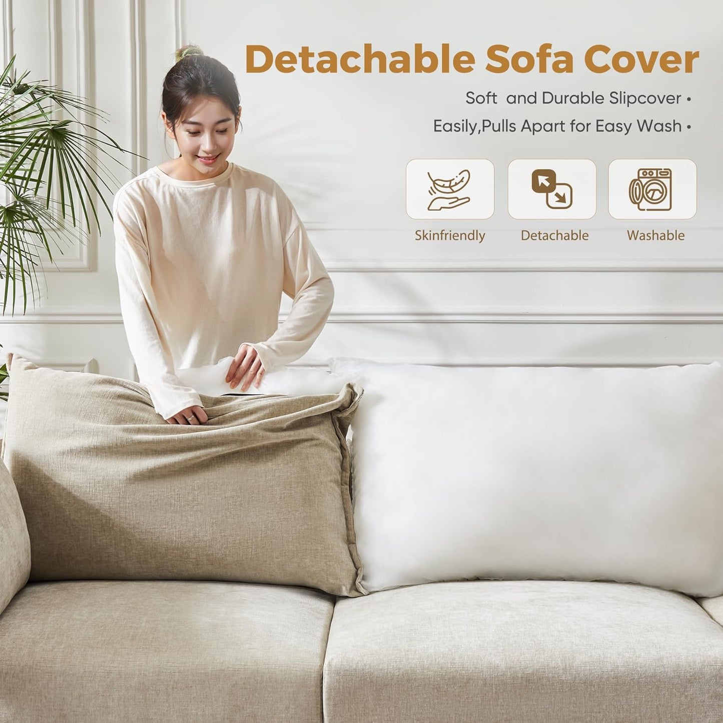 136.4" Oversized Modular Sectional Sofa, L Shaped Convertible Couch with Movable Ottoman, Large 7 Seat Corner Couches for Living Room Deep Seat Beige Chenille