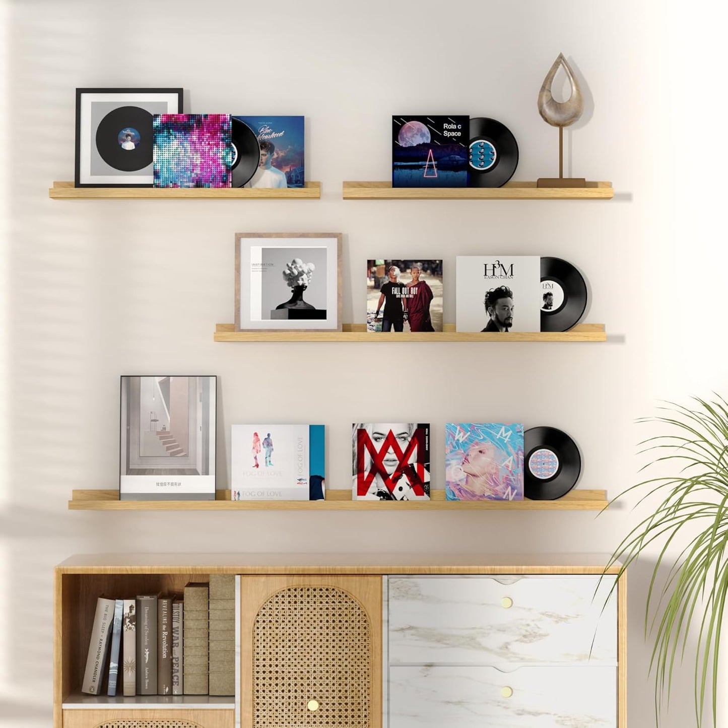 Fun Memories Picture Ledge Shelf, 24 Inch Floating Shelves Set of 2, Nursery Book Shelves for Toys Storage, Kids Bookshelf Wall Mounted for Wall Decor Books Photo Frames, Oak