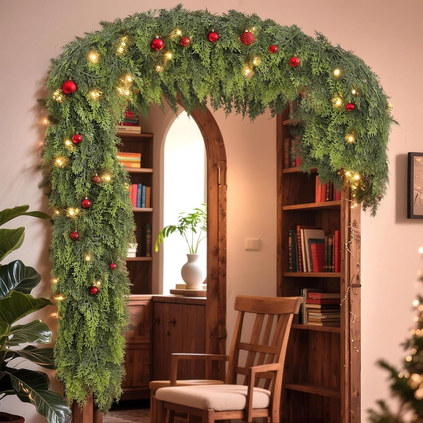 6FT Real Touch Cedar Garland - Artificial Christmas Garland Fake Green Faux Thick and Lush Pine Needles Garlands for Table Fireplace Mantle Holiday Home Indoor Outdoor Decor (1PCS)