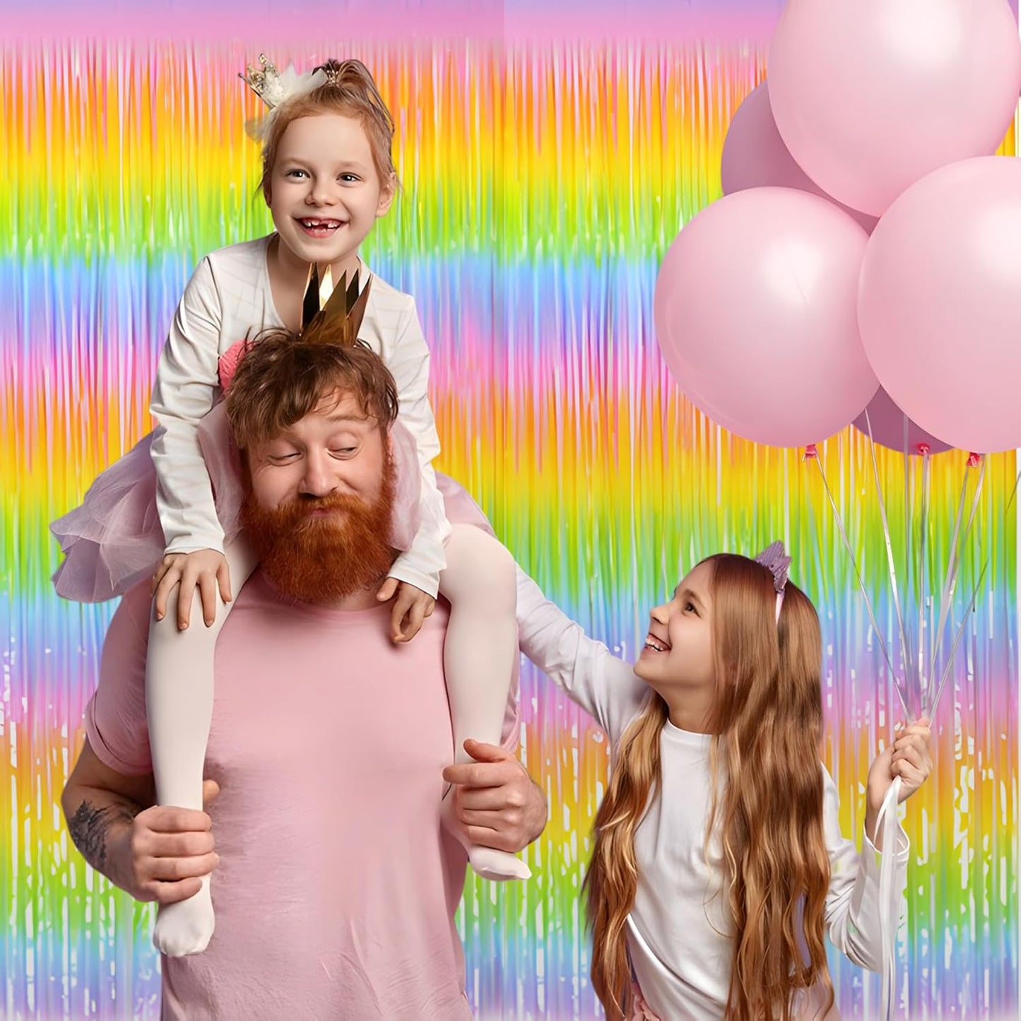 Gradient Pastel Foil Fringe Curtain - GREATRIL Pastel Color Backdrop Streamers for Kids Party/Classroom/Unicorn/Princess/Christmas Party Decorations (2 Pack)