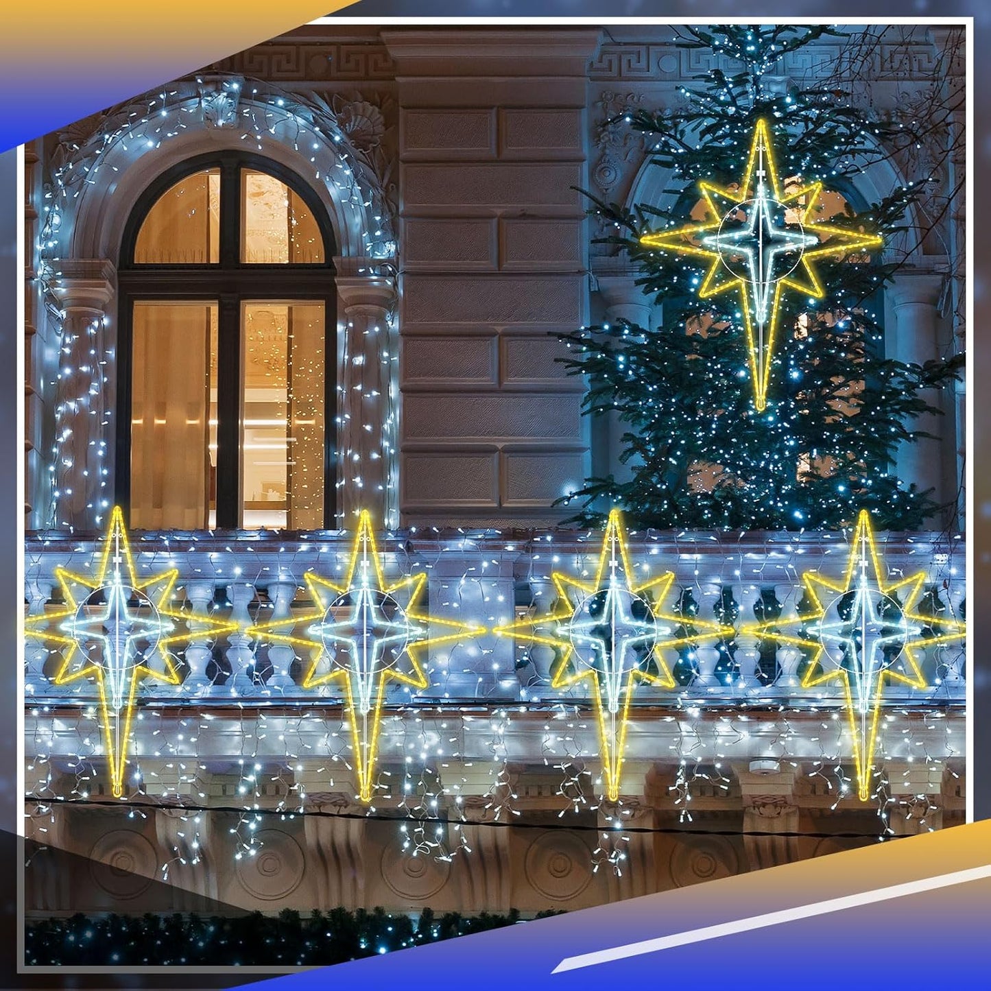 51'' Christmas Star of Bethlehem LED Star Hanging Lights Nativity Holy Family Light for Door Window Porch Wall Decoration Plug Operated Lighted Hanging Tree Topper(White, Warm Light)