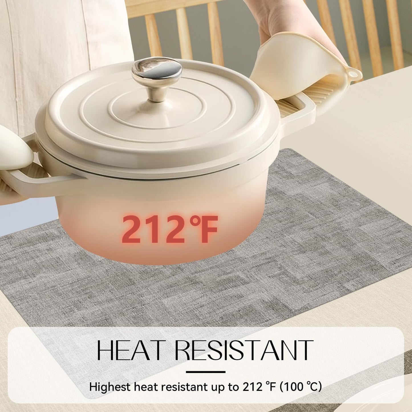 Romanstile Reversible Vinyl Placemats Set of 4, Faux Leather 100% Waterproof Oil-proof Wipeable Place Mats, Heat Resistant Dual Sided Table Mats for Kitchen/Dining/Party (Grey Light Grey, 12 x 17 Inch