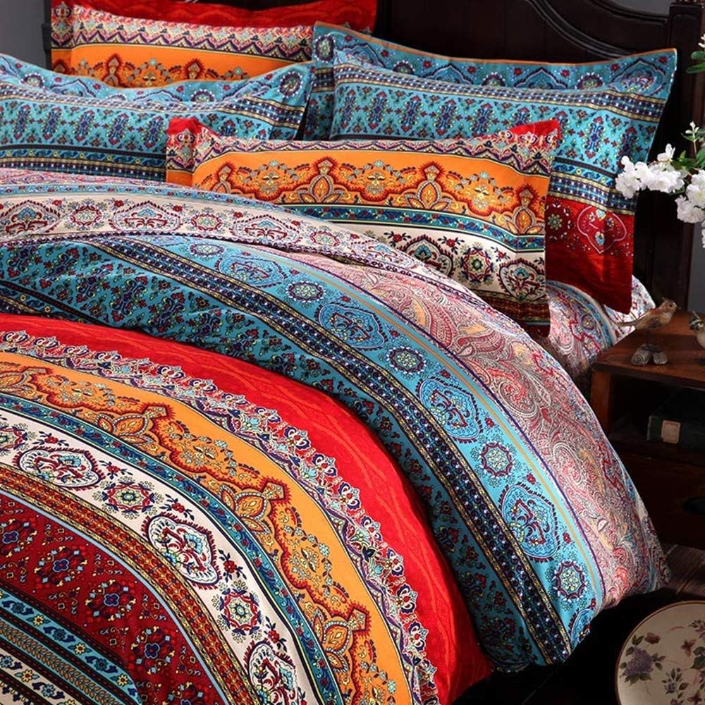 ABREEZE 3Pcs Bohemia Retro Bedding Ethnic Vintage Floral Duvet Cover Boho Bedding 100% Brushed Cotton Bedding Sets Damask Paisley Coloful Mandala Down Comforter Cover,King