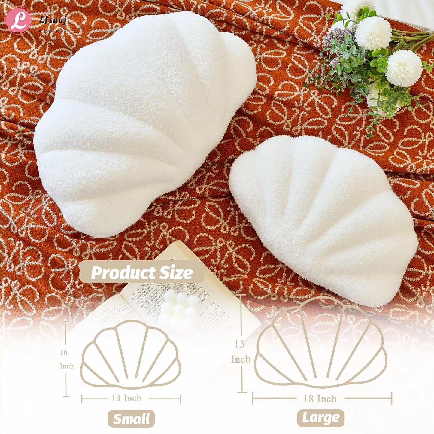Seashell Throw Pillows, Shell Shaped Throw Pillows, 18 Inch Soft Home Decorative Pillow Plush Cushion for Bed Couch Living Sofa Room Decor Accent Throw Pillow (Ivory 18Inch)