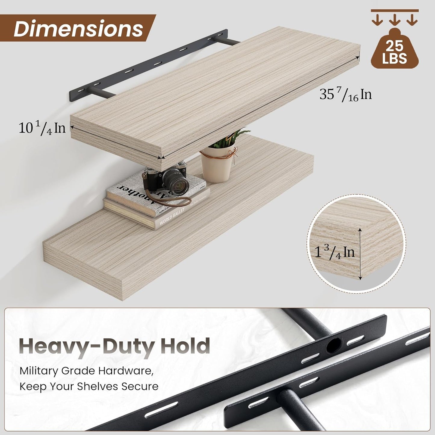 Heimlove 36 Inch Floating Shelves for Wall,10 Inch Deep Grey Wood Shelves with Invisible Brackets,Wall Mounted Storage & Display Shelves for Bedroom,Living Room,Kitchen,Office