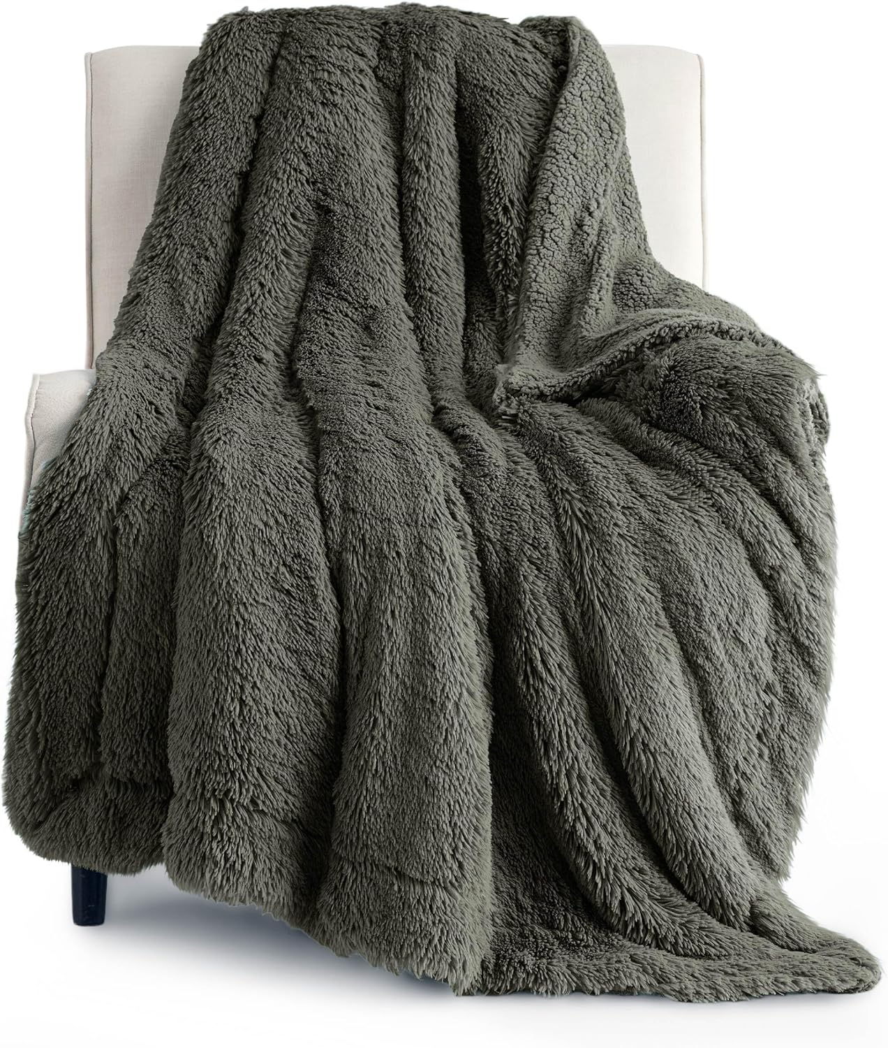 Bedsure GentleSoft Fluffy Olive Green Throw Blanket, Moss Green Decor Cozy Gifts for Women, Men, Soft Fleece Fuzzy Sherpa Plush Warm Thick Faux Fur Throw Blanket for Couch, House, 50x60