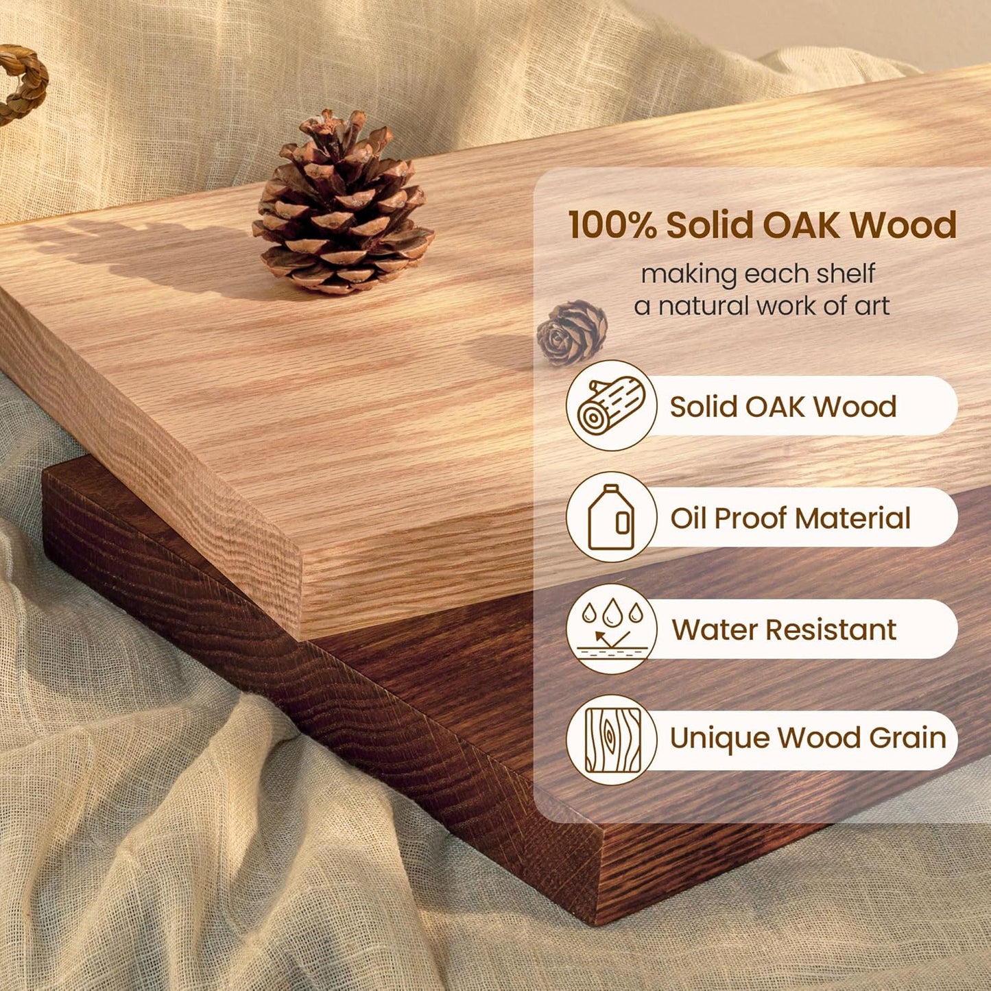 Fun Memories Solid Oak Wood Floating Shelves, 9.3 Inch Deep Natural Wood Shelf with Invisible Heavy Duty Bracket for Bathroom Bedroom Kitchen - 36inch Set of 2, Walnut