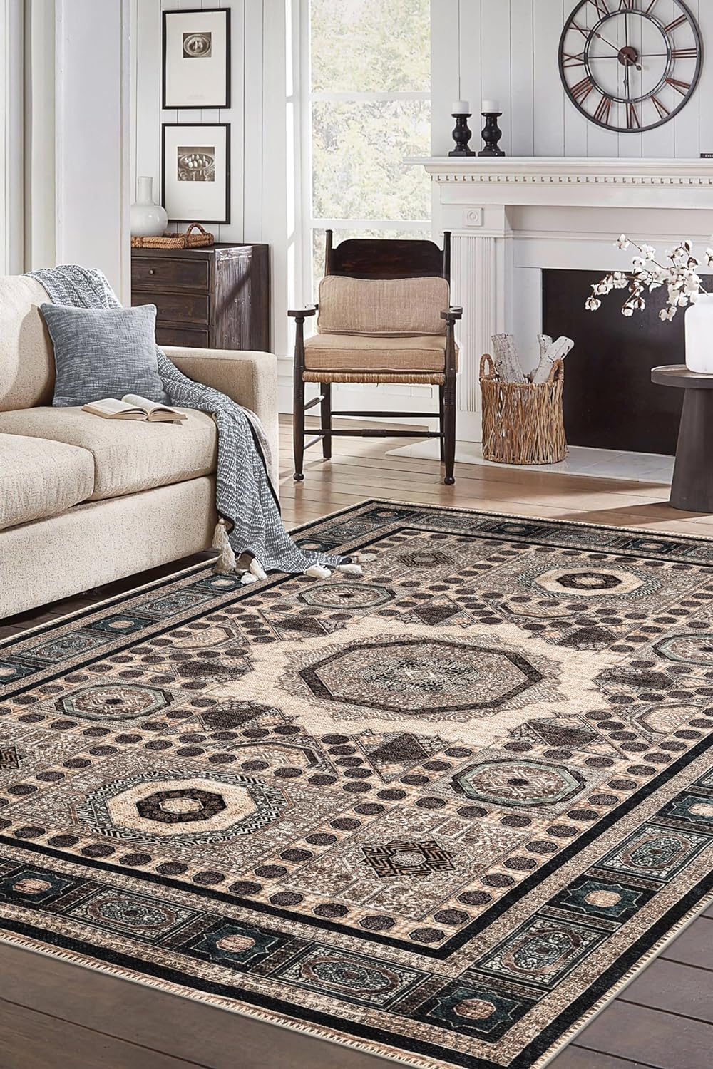 Keen Home Design 3x5 Rug - Machine Washable Entry Rug with Non-Slip Backing, Ideal for Enteryway, Kitchen, Bathroom, Laundry Room - Vintage, Easy Clean, Durable, Low Pile Rug - (3' x 5')