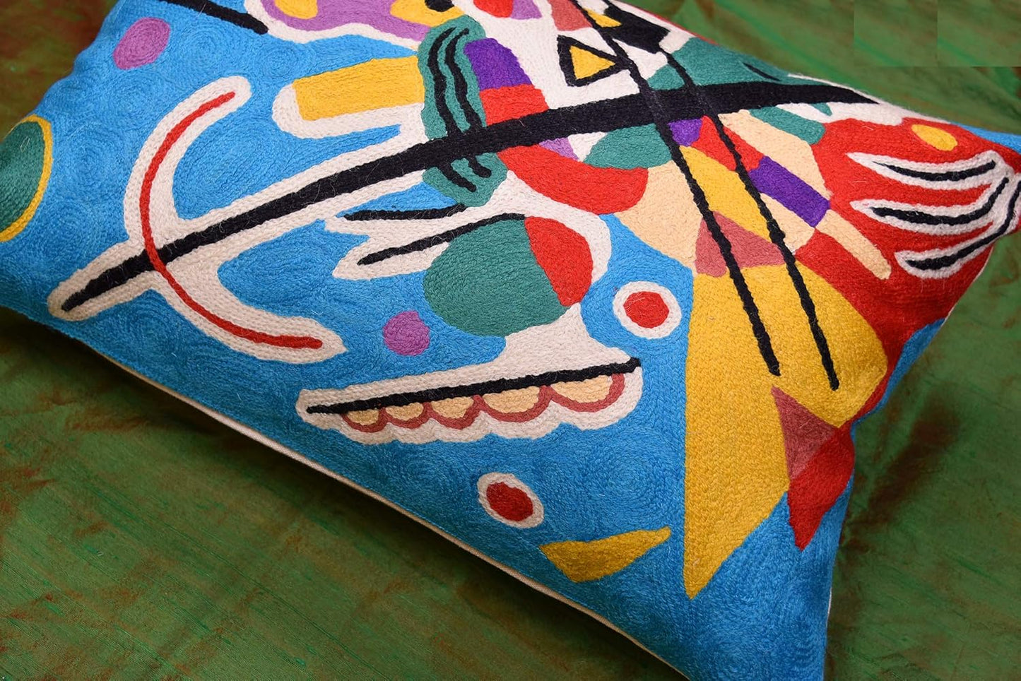 Lumbar Kandinsky Blue Abstract Pillow Cover Modern Throw Pillowcase Chair Cushion Contemporary Pillowsham Farmhouse Couch Hand Embroidered Wool Size 14x20