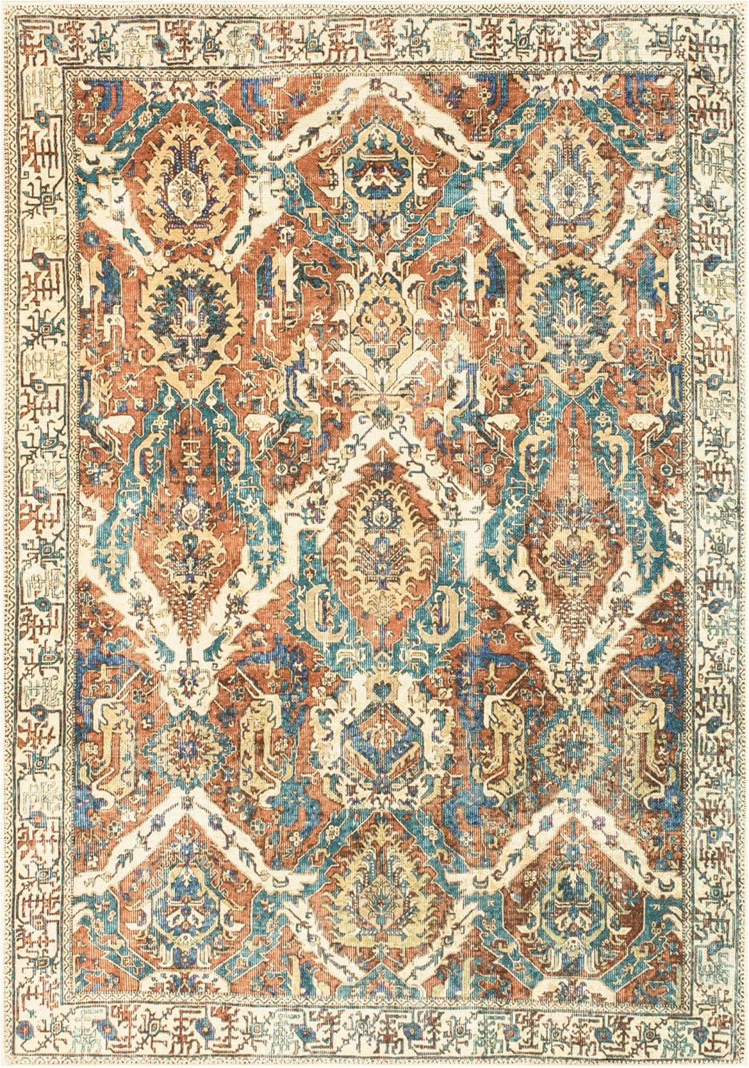 Keen Home Design 10x14 Rug - Machine Washable Area Rug with Non-Slip Backing, Ideal for Living Room, Dining Room, Bedroom - Vintage, Easy Clean, Durable, Low Pile Rug - (9'7" x 14')