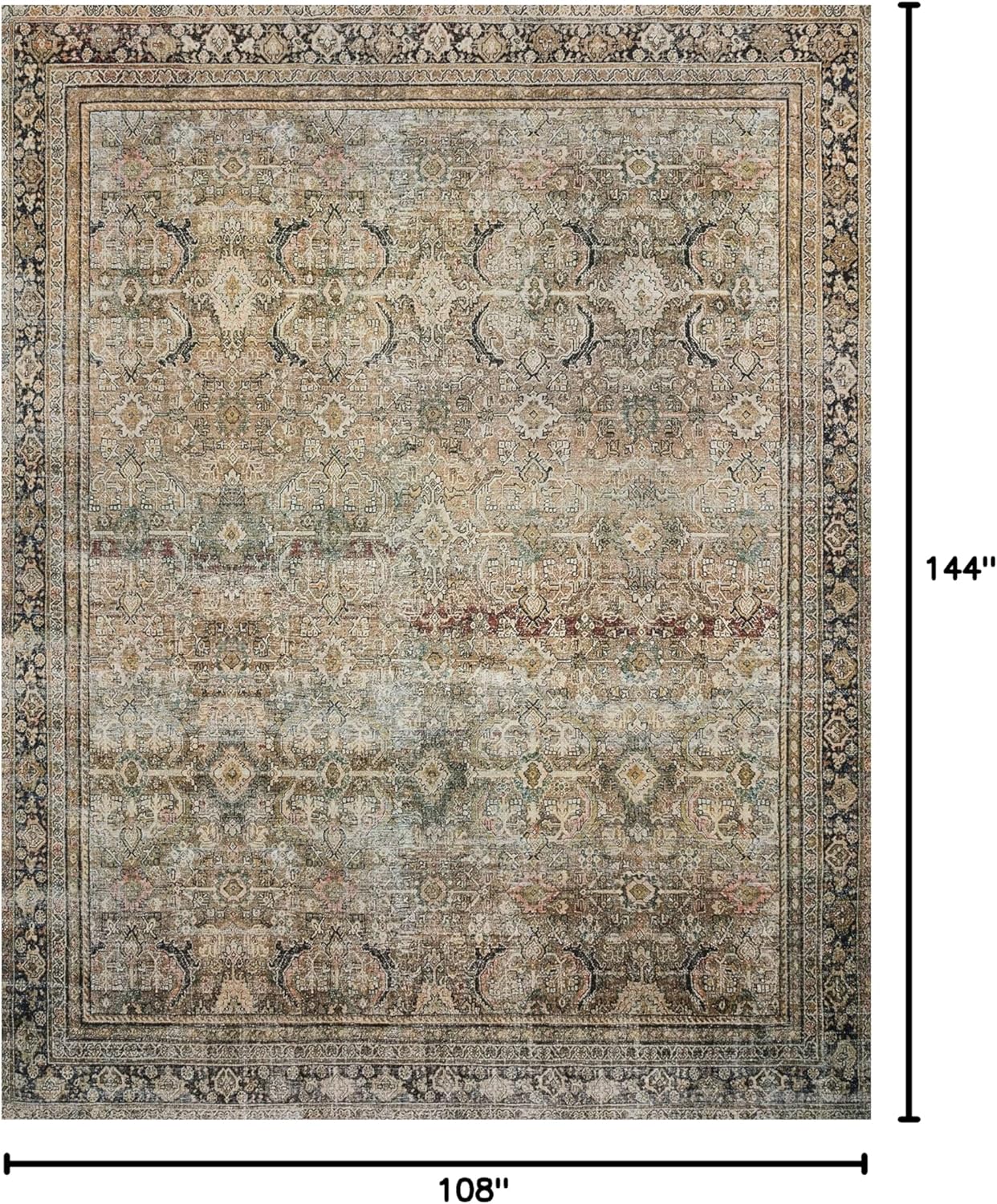 Loloi Layla Collection LAY-03 Olive/Charcoal 9'-0" x 12'-0" .13" Thick Area Rug, Soft, Durable, Vintage Inspired, Distressed, Low Pile, Non-Shedding, Easy Clean, Printed, Living Room Rug