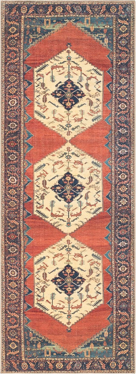 Keen Home Design 2x7 Rug - Machine Washable Runner Rug with Non-Slip Backing, Ideal for Hallway, Entryway, Kitchen, Laundry Room - Vintage, Easy Clean, Durable, Low Pile Rug - (2'6" x 7')