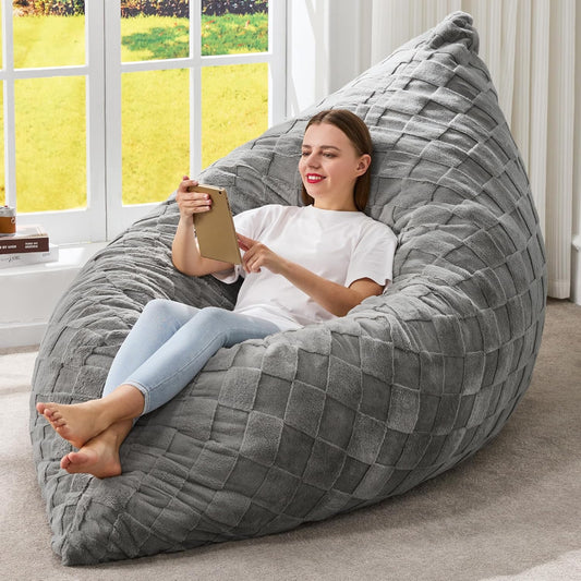 Hobestluk 3 in 1 Bean Bag Chair Giant Bean Bag Chairs for Adults with Plaid Cover Convertible Bean Bag Floor Cushion with Machine Washable Cover for Living Room (Plaid Grey)