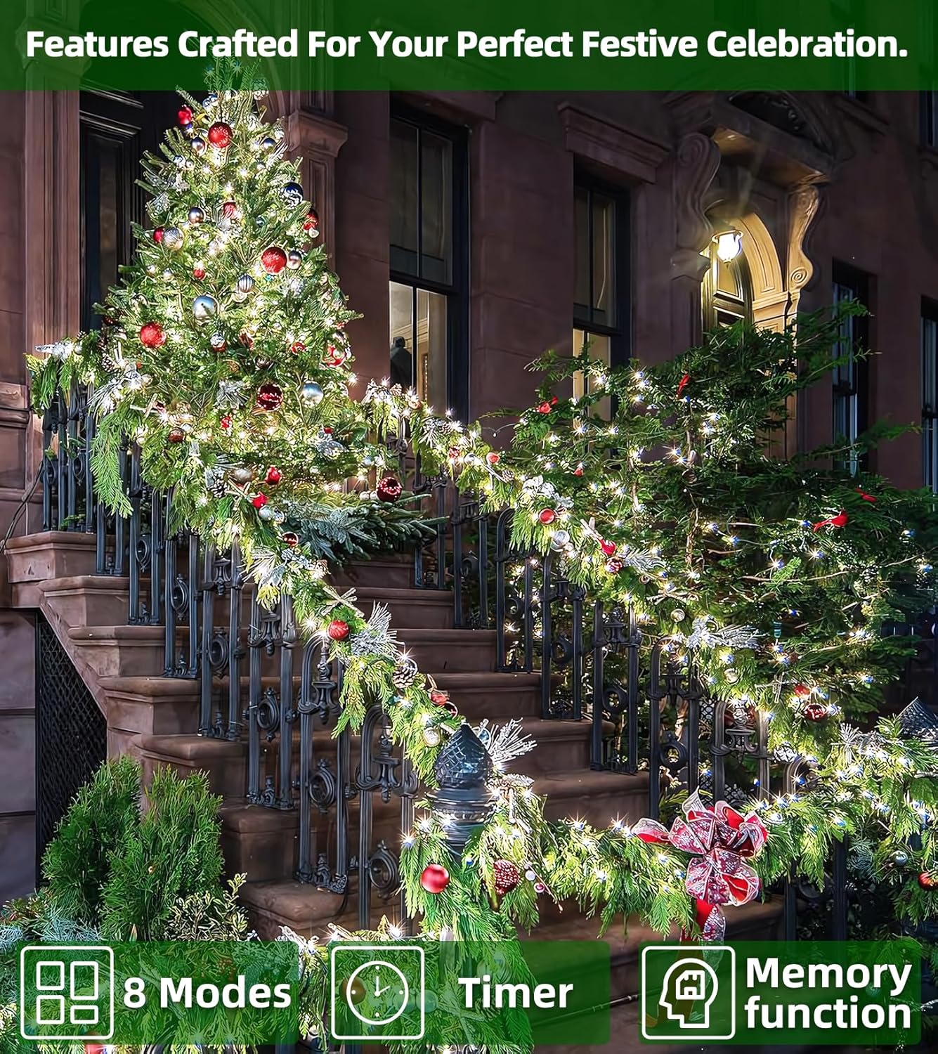 1500 LED 492FT Christmas Lights Outdoors, Green Wire LED String Lights with Timer Memory, Christmas Tree Lights for Indoor Outdoor Christmas Decorations Party Xmas Wedding Garden Patio Cool White