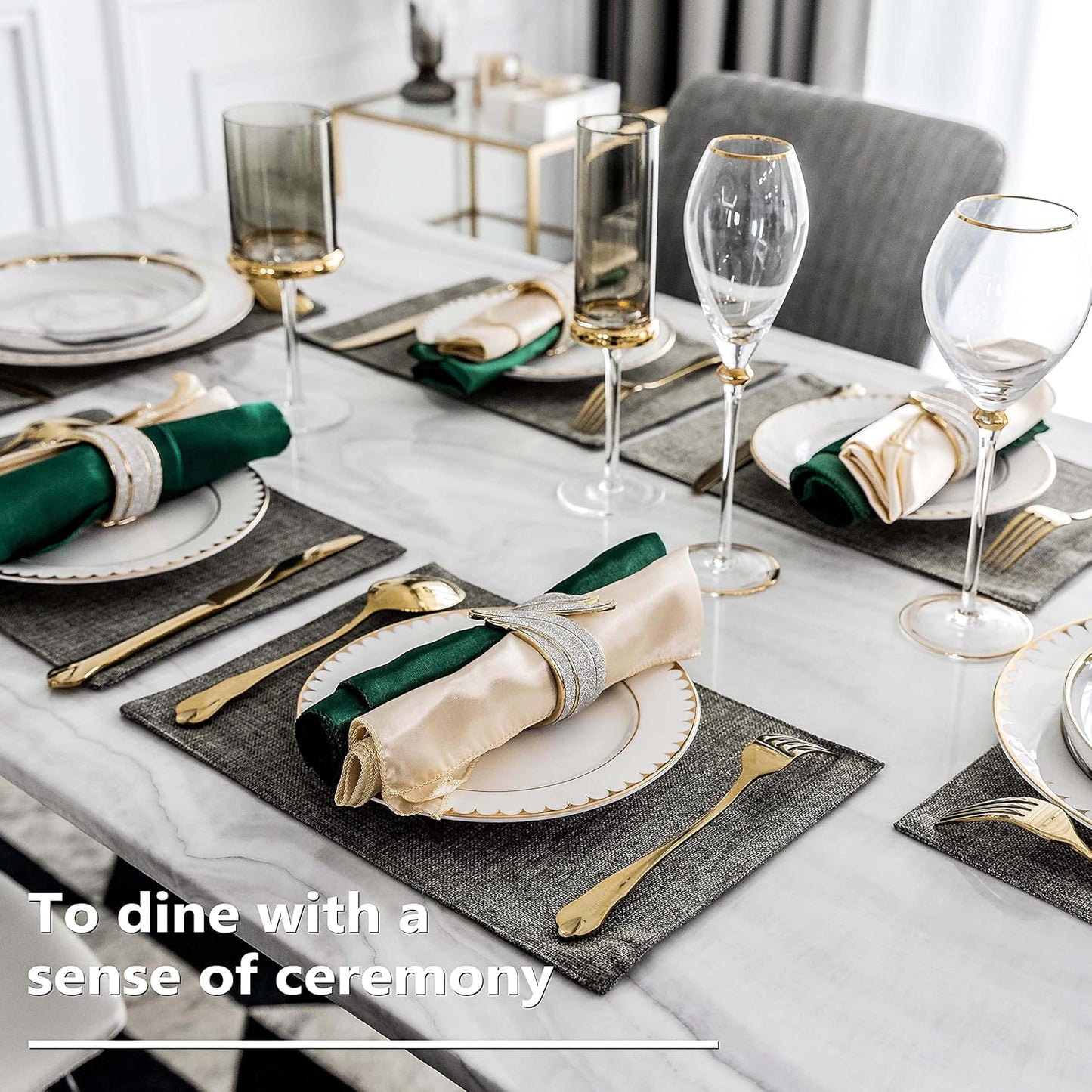 Home Brilliant Table Place Mats Fabric Cloth Placemats Set of 4 Heat Resistant Dining Linen Place Mats Kitchen, Dark Grey