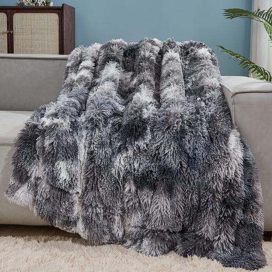 GONAAP Fuzzy Faux Fur Throw Blanket Tie-dye Marble Black Super Soft Cozy Plush Fuzzy Shaggy Blanket for Couch Sofa Bed (Tie-dye Marble Black, Throw(50"x60"))