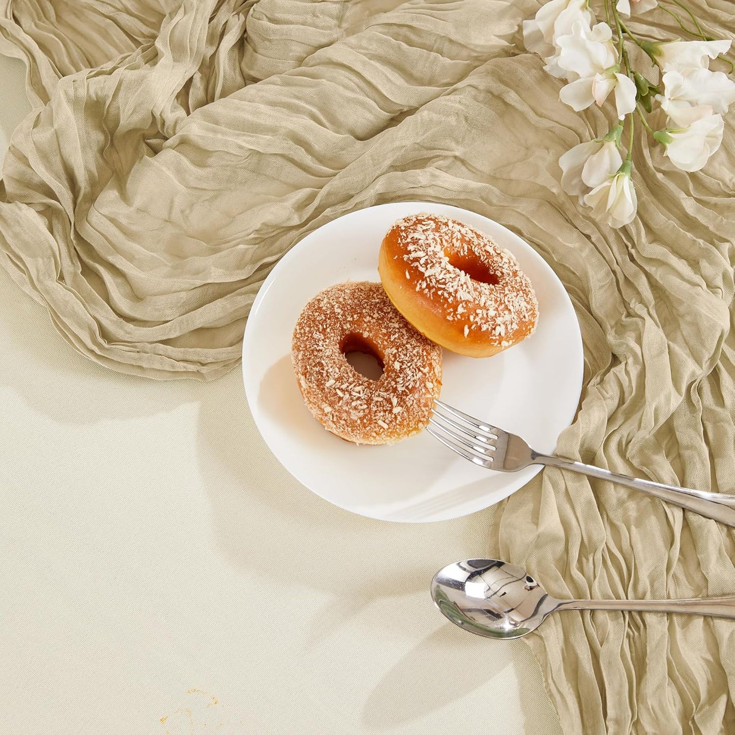 Cheesecloth Table Runner 10FT Long Boho Gauze Table Runner Rustic Sheer Runner for Wedding Bridal Baby Shower Birthday Party Table Decor Thanksgiving Christmas (Beige, 6 Pack)