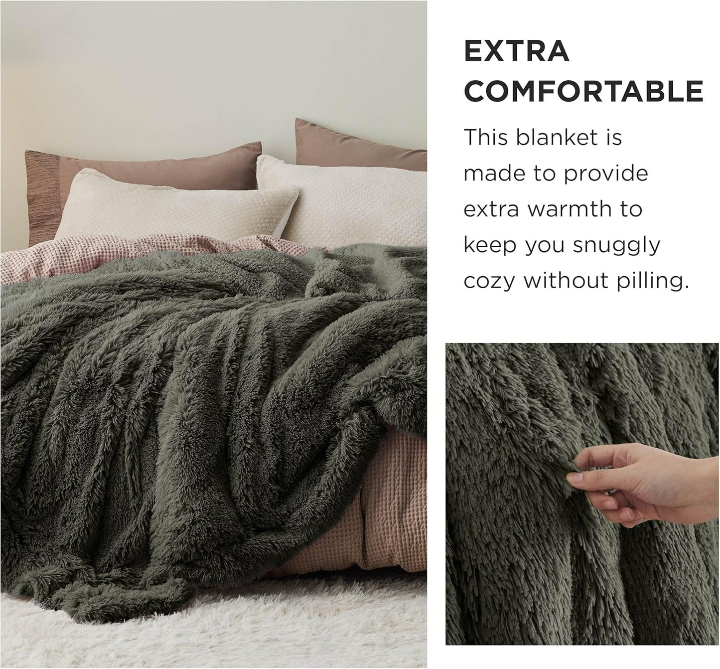 Bedsure GentleSoft Fluffy Olive Green Throw Blanket, Moss Green Decor Cozy Gifts for Women, Men, Soft Fleece Fuzzy Sherpa Plush Warm Thick Faux Fur Throw Blanket for Couch, House, 50x60