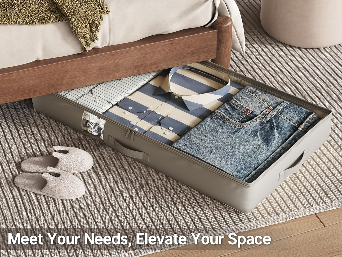 Under Bed Storage Containers with Window, Closet Organizers and Storage Bags, Foldable Underbed Storage Bags for Blankets, Clothing, Comforter, Linen Sheets, Wrapping Paper, 1 Pack, Grey