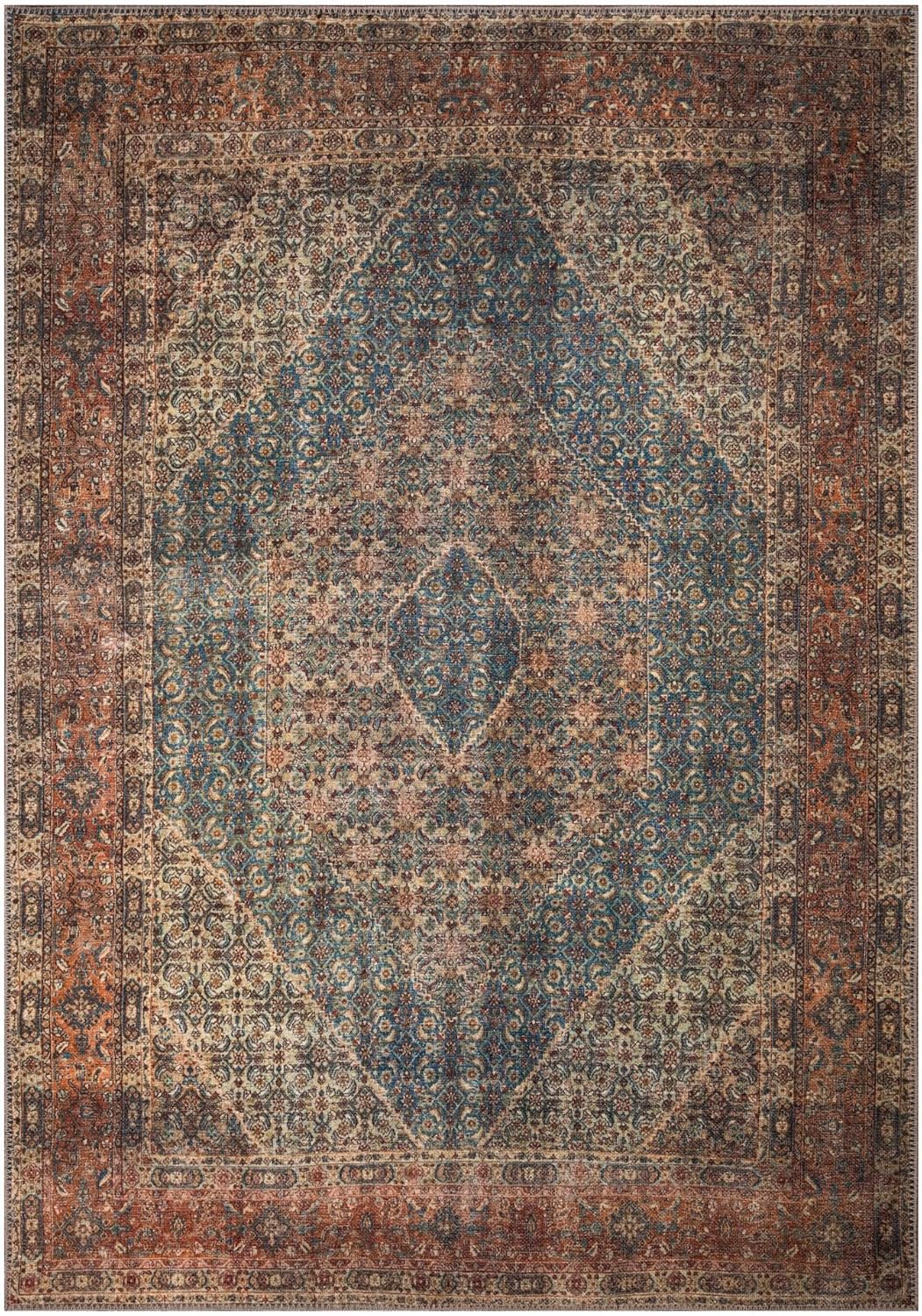 Keen Home Design 10x14 Rug - Machine Washable Area Rug with Non-Slip Backing, Ideal for Living Room, Dining Room, Bedroom - Vintage, Easy Clean, Durable, Low Pile Rug - (9'7" x 14')