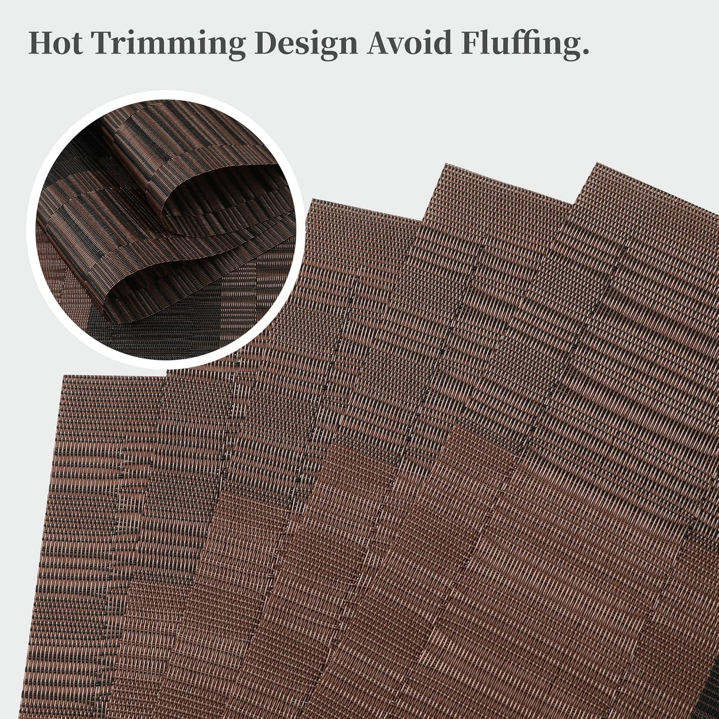Leetaltree Brown with Black Striped Placemats Set of 8 - Heat Resistant Non-Slip Place mats for Dining Table, Washable Durable PVC Vinyl Woven Table Mats（Brown Stripe, 8）