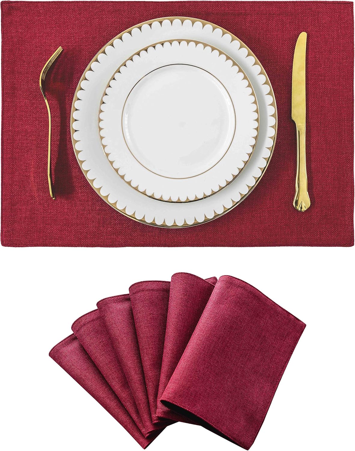 Home Brilliant Placemats Set of 6 Red Place Mats Decoration Heat Resistant Dining Table Place Mats Machine Washable Kitchen Table Mats, 13x19 inch, Burgundy