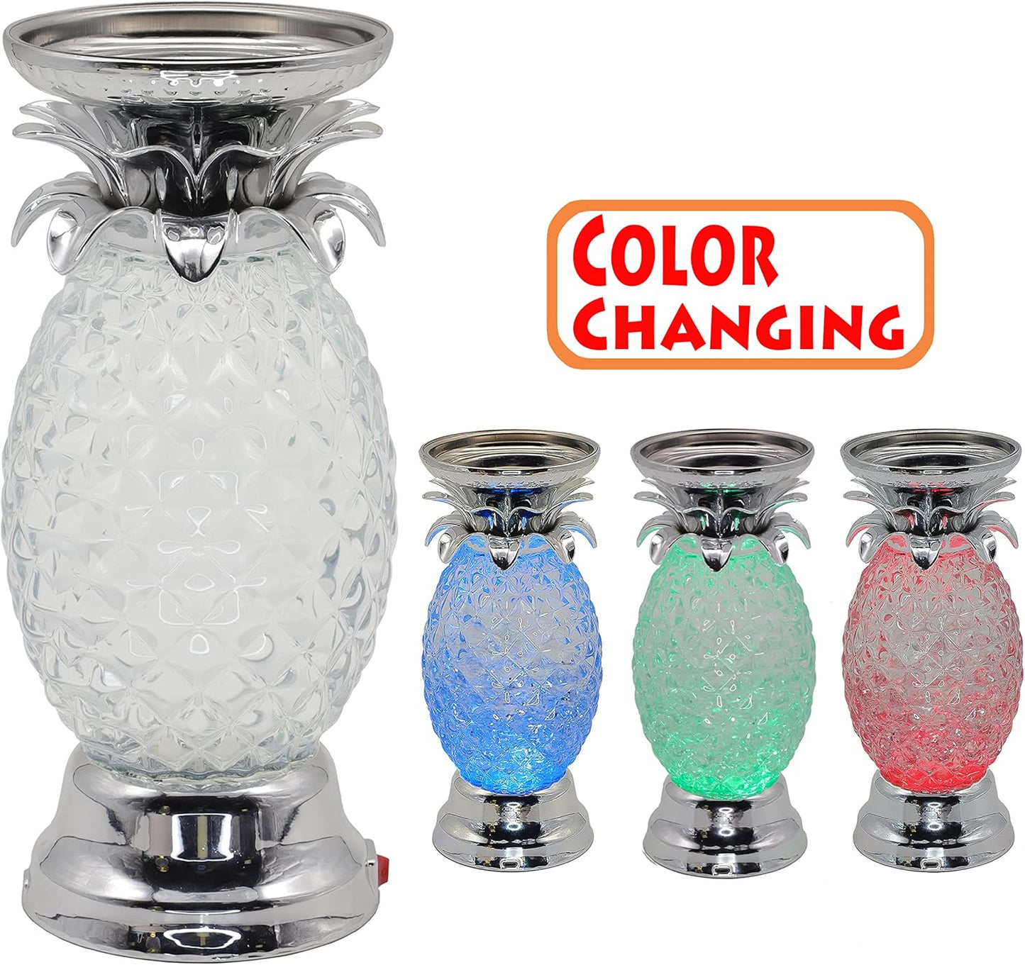 YAKii 9.5" Pineapple LED Color Changing Shine Lamp,Swirling Water Waves Lamp Kid Safe Battery/USB Cable Operated,Table Lamp Candle Holder Table Decoration Silver