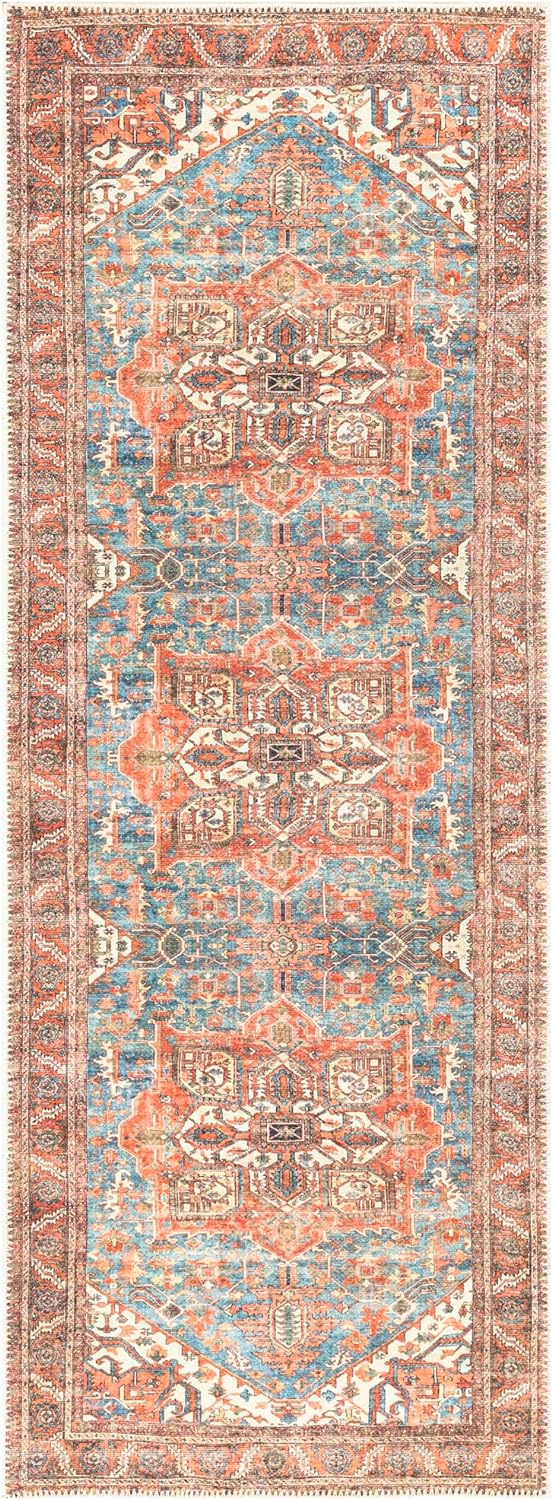 Keen Home Design 2x12 Rug - Machine Washable Runner with Non-Slip Backing, Ideal for Hallway, Entryway, Kitchen, Laundry Room - Vintage, Easy Clean, Durable, Low Pile Rug - (2'6" x 12')